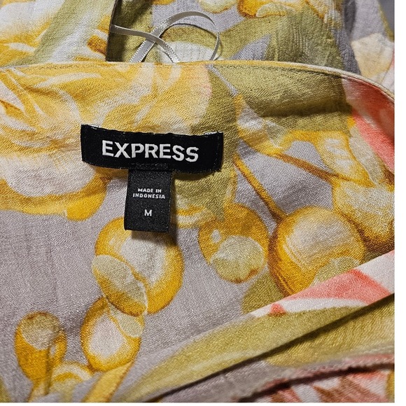 Express Floral Cut-Out Mini Dress Pink Yellow Rose V-Neck Tie Back Size M - Picture 4 of 4